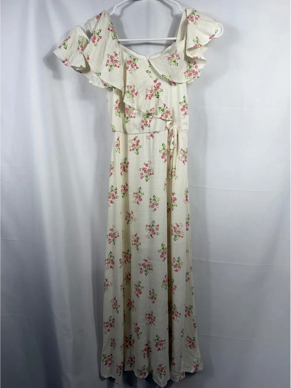 GB Girls Size 7 Ivory Pink Floral Ruffle Romper Jumpsuit